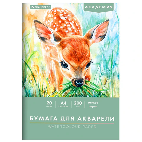 Папка для акварели BRAUBERG АКАДЕМИЯ, ″Оленёнок″, формат А4 Папка для акварели BRAUBERG АКАДЕМИЯ, ″Оленёнок″, формат А4