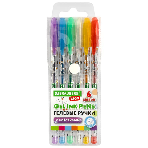 Ручки гелевые с блёстками BRAUBERG KIDS ″CUTE ANIMALS″, 6 штук Ручки гелевые с блёстками BRAUBERG KIDS ″CUTE ANIMALS″, 6 штук