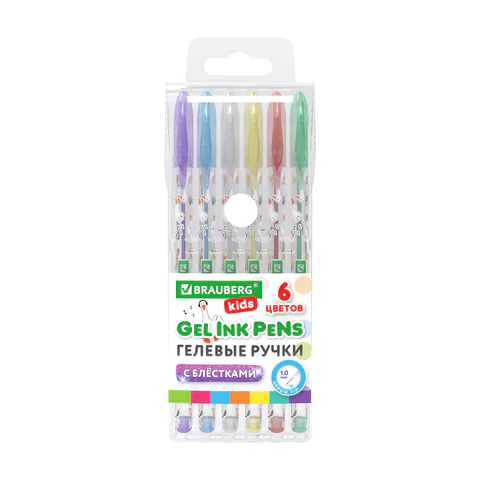 Ручки гелевые с блёстками BRAUBERG KIDS ″CUTE ANIMALS″, 6 цветов Ручки гелевые с блёстками BRAUBERG KIDS ″CUTE ANIMALS″, 6 цветов