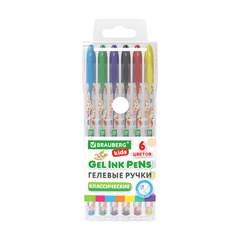 Ручки гелевые КЛАССИЧЕСКИЕ BRAUBERG KIDS ″CUTE ANIMALS″, 6 цветов Ручки гелевые КЛАССИЧЕСКИЕ BRAUBERG KIDS ″CUTE ANIMALS″, 6 цветов