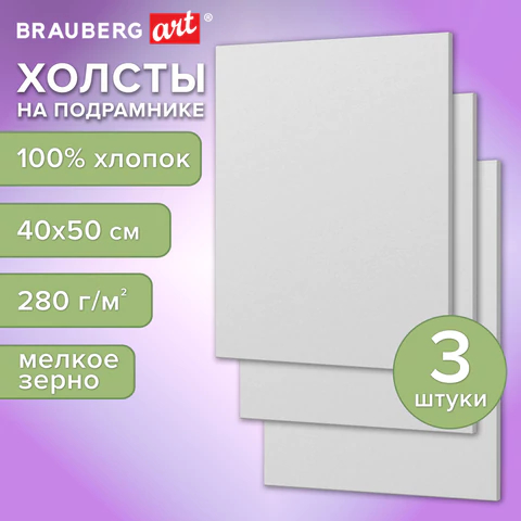 Холсты на подрамнике, набор 3 штуки, BRAUBERG ART BASIC Холсты на подрамнике, набор 3 штуки, BRAUBERG ART BASIC