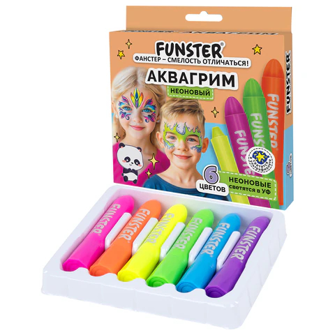 Аквагрим 6 НЕОНОВЫХ цветов, FUNSTER Аквагрим 6 НЕОНОВЫХ цветов, FUNSTER