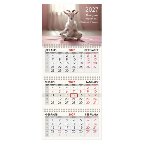 Календарь квартальный BRAUBERG FUN, ″Goat yoga″ Календарь квартальный BRAUBERG FUN, ″Goat yoga″