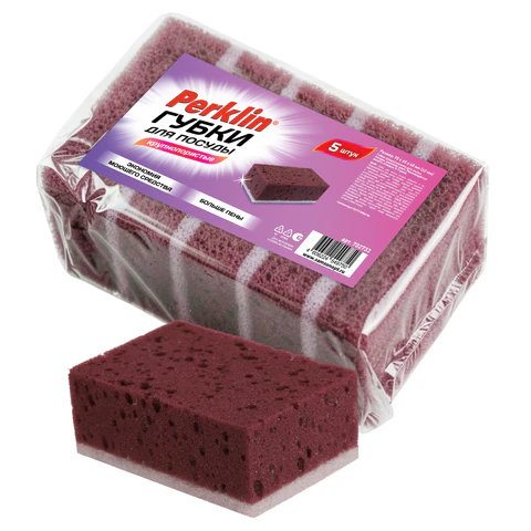 Губки для посуды PERKLIN, цвет вишня, 5 штук