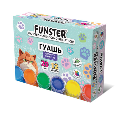 Гуашь ″КОШАЧЬИ ЛАПКИ″, 12 цветов, FUNSTER Гуашь ″КОШАЧЬИ ЛАПКИ″, 12 цветов, FUNSTER